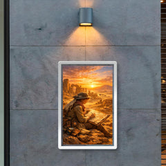 Gertrude Bell mapping desert ruins at sunrise poster 2