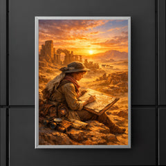 Gertrude Bell mapping desert ruins at sunrise poster 5
