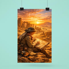 Gertrude Bell mapping desert ruins at sunrise poster 6