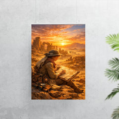 Gertrude Bell mapping desert ruins at sunrise poster 7