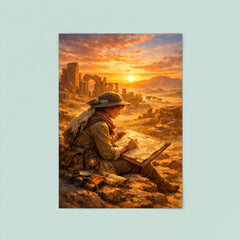 Gertrude Bell mapping desert ruins at sunrise poster 8