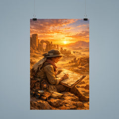 Gertrude Bell mapping desert ruins at sunrise poster 9