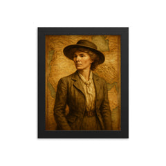 Gertrude Bell over Mesopotamian maps framed print on a plain backdrop in size 8"x10".
