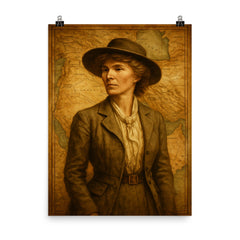 Gertrude Bell over Mesopotamian maps poster on a plain backdrop in size 8"x10".