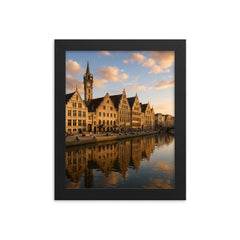 Ghent's Graslei and Korenlei Belgium framed print on a plain backdrop in size 8"x10".