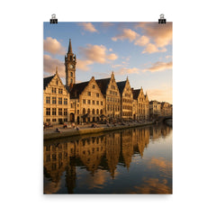 Ghent's Graslei and Korenlei Belgium poster on a plain backdrop in size 8"x10".