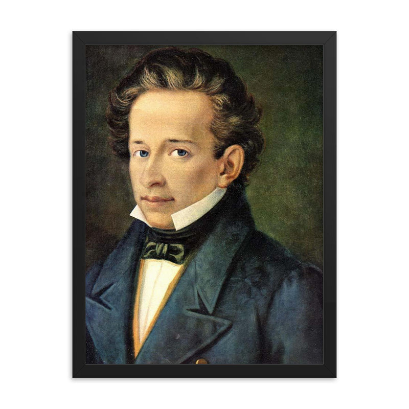 Giacomo Leopardi framed print on a plain backdrop in size 18