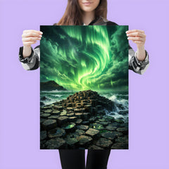 Giant's Causeway beneath green aurora storm poster 3