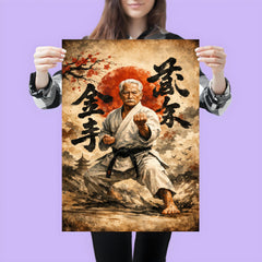 Gichin Funakoshi calligraphy and karate stance poster 3