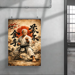 Gichin Funakoshi calligraphy and karate stance poster 4