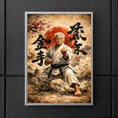 Gichin Funakoshi calligraphy and karate stance poster 5