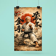 Gichin Funakoshi calligraphy and karate stance poster 6