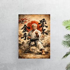 Gichin Funakoshi calligraphy and karate stance poster 7