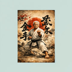 Gichin Funakoshi calligraphy and karate stance poster 8