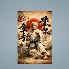 Gichin Funakoshi calligraphy and karate stance poster 9