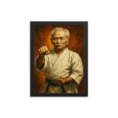 Gichin Funakoshi framed print on a plain backdrop in size 12"x16".