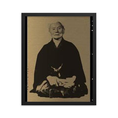 Gichin Funakoshi framed print on a plain backdrop in size 16"x20".