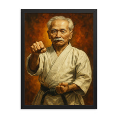 Gichin Funakoshi framed print on a plain backdrop in size 18"x24".