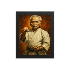 Gichin Funakoshi framed print on a plain backdrop in size 8"x10".