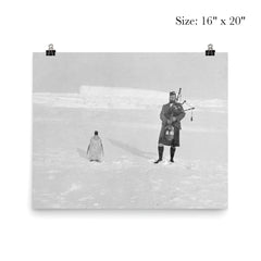 Gilbert Kerr bagpiping with an Emperor Penguin poster 2