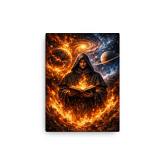 Giordano Bruno amid cosmic worlds and flames canvas print on a plain backdrop in size 12"x16".