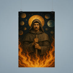 Giordano Bruno amid infinite worlds and stake fire poster 9