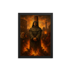 Giordano Bruno before the Roman pyre framed print on a plain backdrop in size 12"x16".