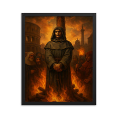 Giordano Bruno before the Roman pyre framed print on a plain backdrop in size 16"x20".