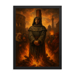 Giordano Bruno before the Roman pyre framed print on a plain backdrop in size 18"x24".