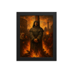 Giordano Bruno before the Roman pyre framed print on a plain backdrop in size 8"x10".