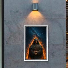 Giordano Bruno beneath a star filled pyre sky poster 2