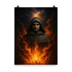 Giordano Bruno cosmic pyre portrait poster on a plain backdrop in size 8"x10".