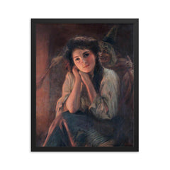 Girl and a Witch by Beatrice Offor, 1864–1920 framed print on a plain backdrop in size 16"x20".