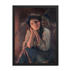 Girl and a Witch by Beatrice Offor, 1864–1920 framed print on a plain backdrop in size 18"x24".