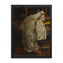 Girl in a White Kimono by George Hendrik Breitner framed print on a plain backdrop in size 18"x24".