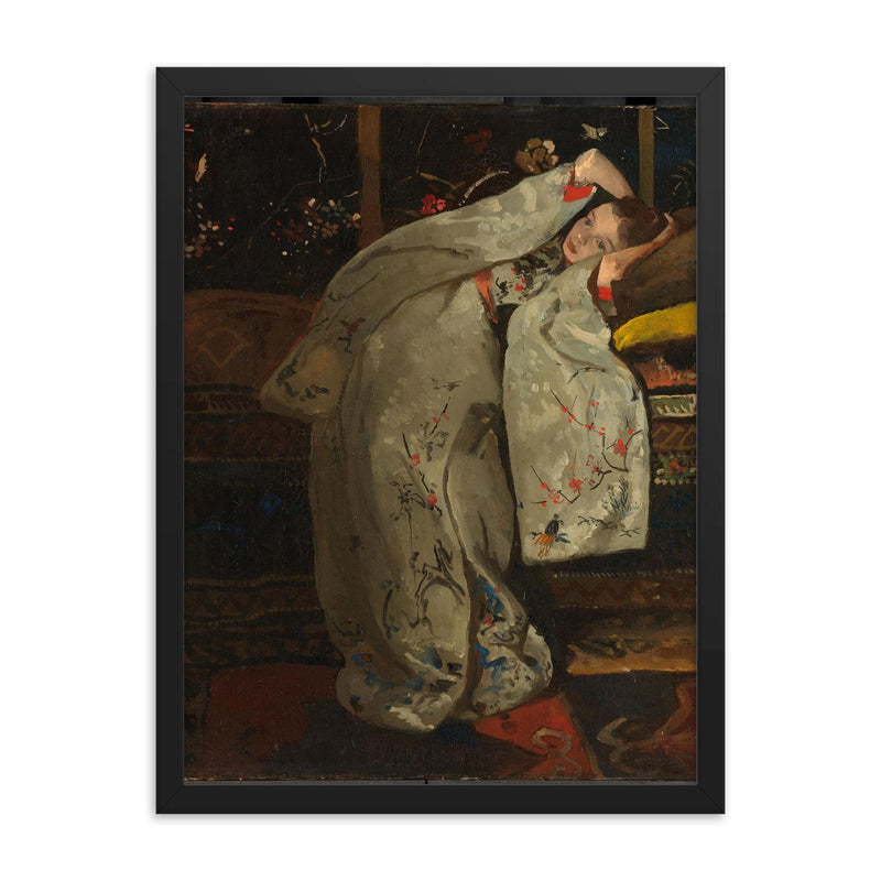 Girl in a White Kimono by George Hendrik Breitner framed print on a plain backdrop in size 18