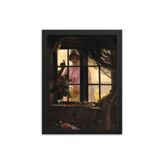 Girl Knocking on Fisherman's Window by Carl Heinrich Bloch, 1884 framed print on a plain backdrop in size 12"x16".