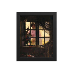 Girl Knocking on Fisherman's Window by Carl Heinrich Bloch, 1884 framed print on a plain backdrop in size 8"x10".