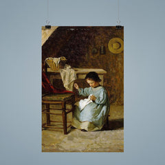 Girl Sewing by Adolf von Becker poster 9