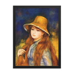 Girl with a Straw Hat by Renoir framed print on a plain backdrop in size 18"x24".