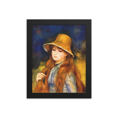 Girl with a Straw Hat by Renoir framed print on a plain backdrop in size 8"x10".