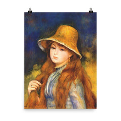 Girl with a Straw Hat by Renoir poster on a plain backdrop in size 8"x10".