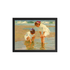Girls Playing in Surf by Edward Henry Potthast framed print on a plain backdrop in size 12"x16".