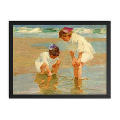 Girls Playing in Surf by Edward Henry Potthast framed print on a plain backdrop in size 18"x24".