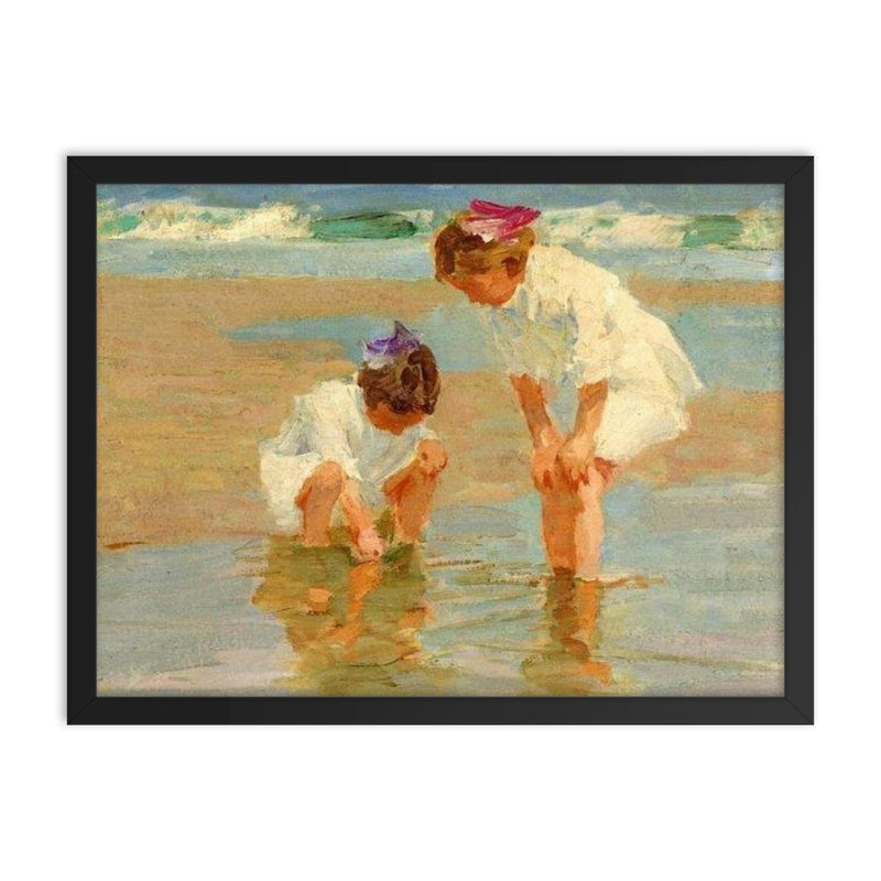 Girls Playing in Surf by Edward Henry Potthast framed print on a plain backdrop in size 18