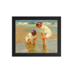 Girls Playing in Surf by Edward Henry Potthast framed print on a plain backdrop in size 8"x10".