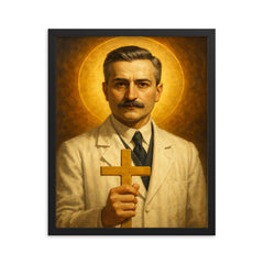 Giuseppe Moscati framed print on a plain backdrop in size 16"x20".