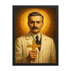 Giuseppe Moscati framed print on a plain backdrop in size 18"x24".