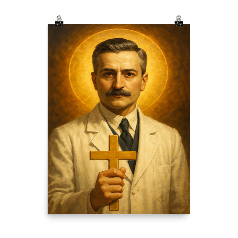 Giuseppe Moscati poster on a plain backdrop in size 8