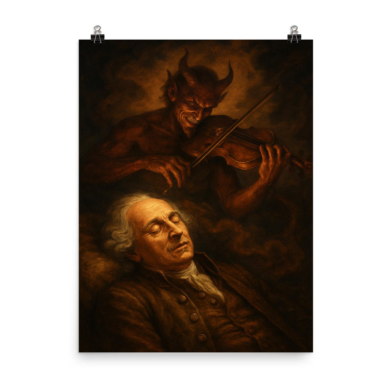 Giuseppe Tartini dreaming the Devil's Trill poster on a plain backdrop in size 8